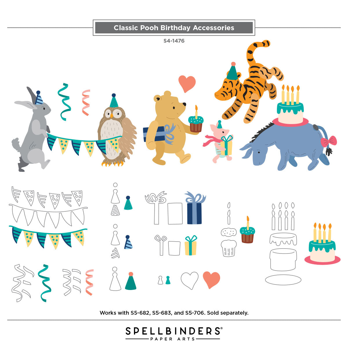Classic Pooh Birthday Accessories Etched Dies by Simple Stories