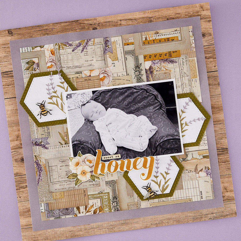Simple Vintage Lavender Fields Hexagons Etched Dies with Simple Stories