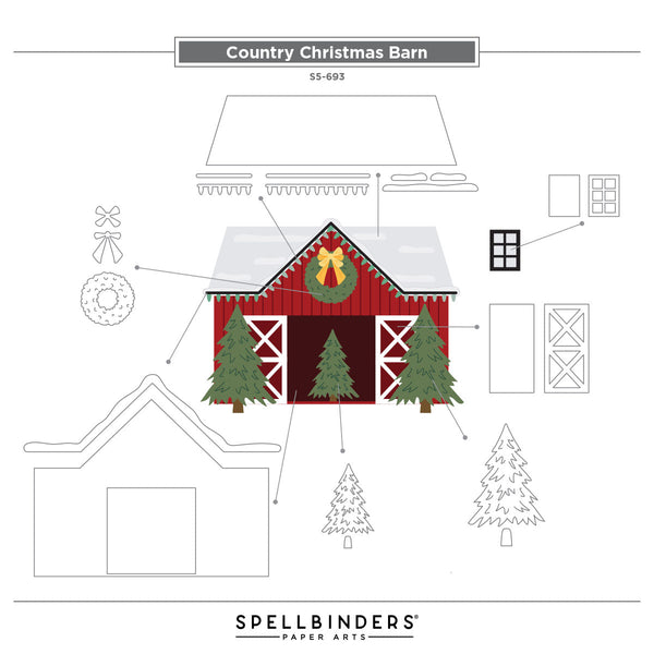 Country Christmas Barn Etched Dies by Annie Williams