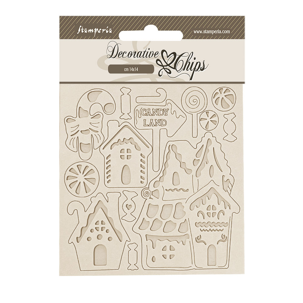 Stamperia Candy Christmas Marzipan Houses Decorative Chips