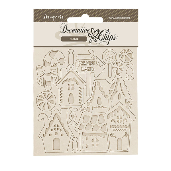 Stamperia Candy Christmas Marzipan Houses Decorative Chips