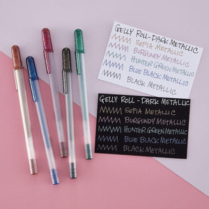 Sakura Gelly Roll Pens Dark Metallic, 5pk (Sepia, Burgundy, Hunter Green, Blue/Black, Black)
