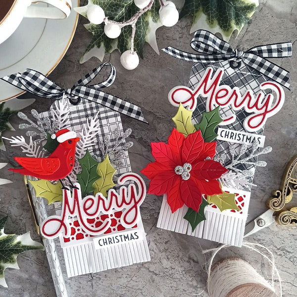Christmas Bird Poinsettia Etched Dies