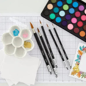 Yasutomo Fusion Brush Set 5 piece lifestyle with watercolor