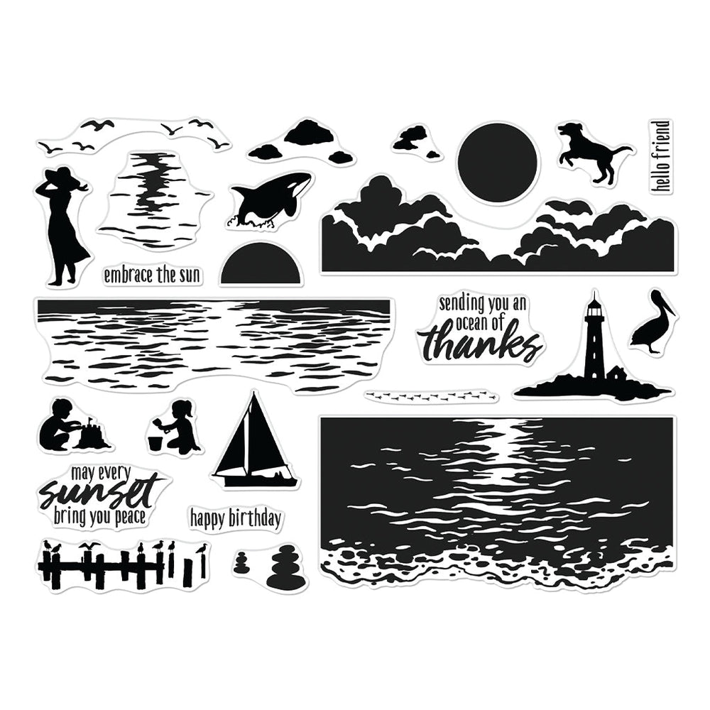 Color Layering Sunset over Waves Clear Stamp Set