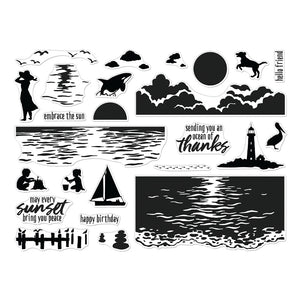 Color Layering Sunset over Waves Clear Stamp Set