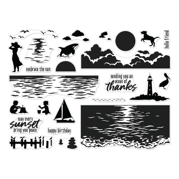 Color Layering Sunset over Waves Clear Stamp Set
