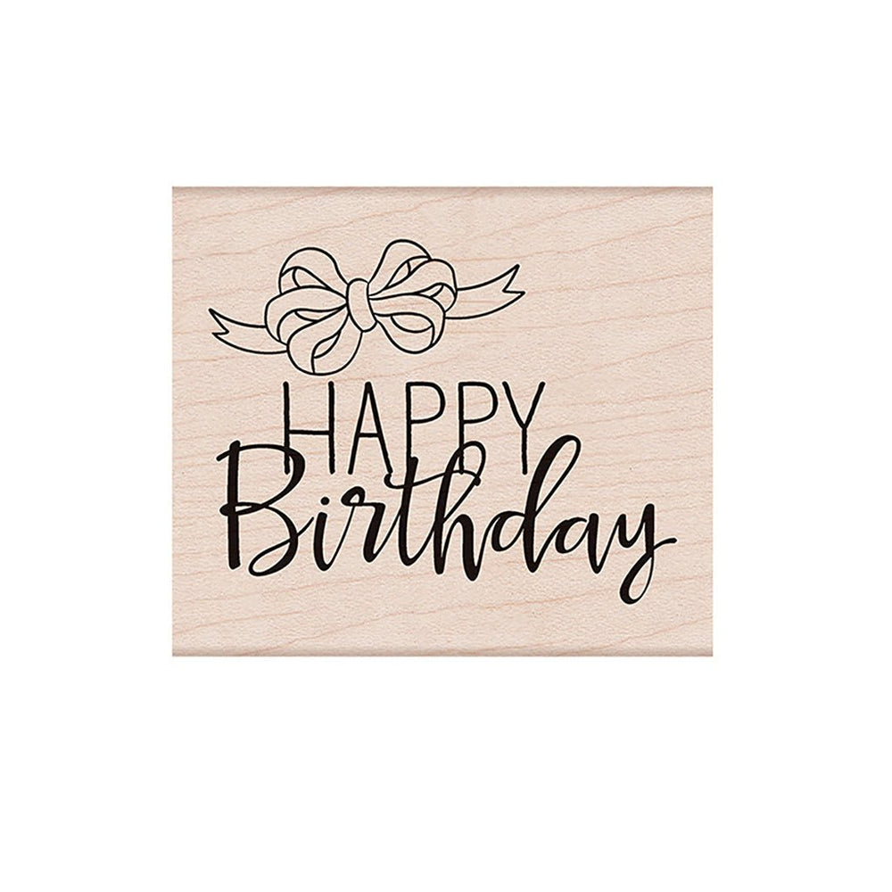 Happy Birthday with Ribbon Woodblock Stamp