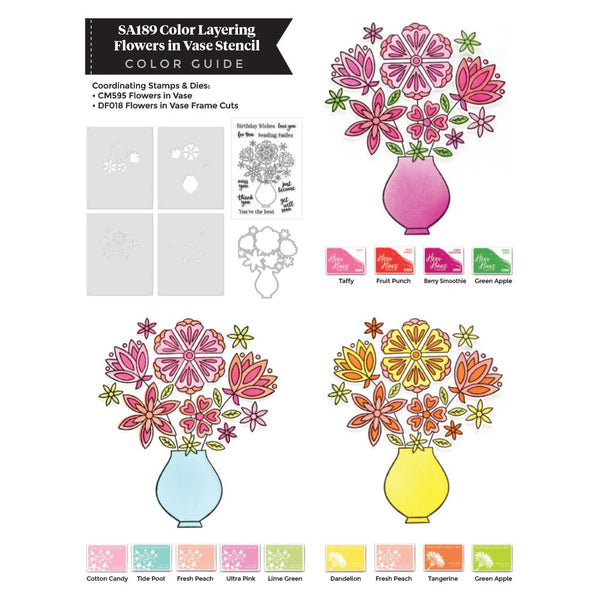 Color Layering Flowers in Vase Stencils