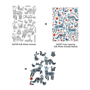 Color Layering Folk Winter Animals Stencils