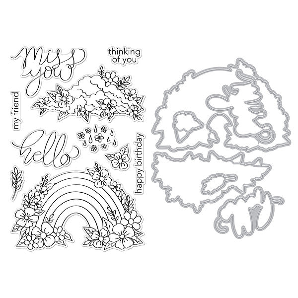 Floral Rainbow & Clouds Stamp & Cut