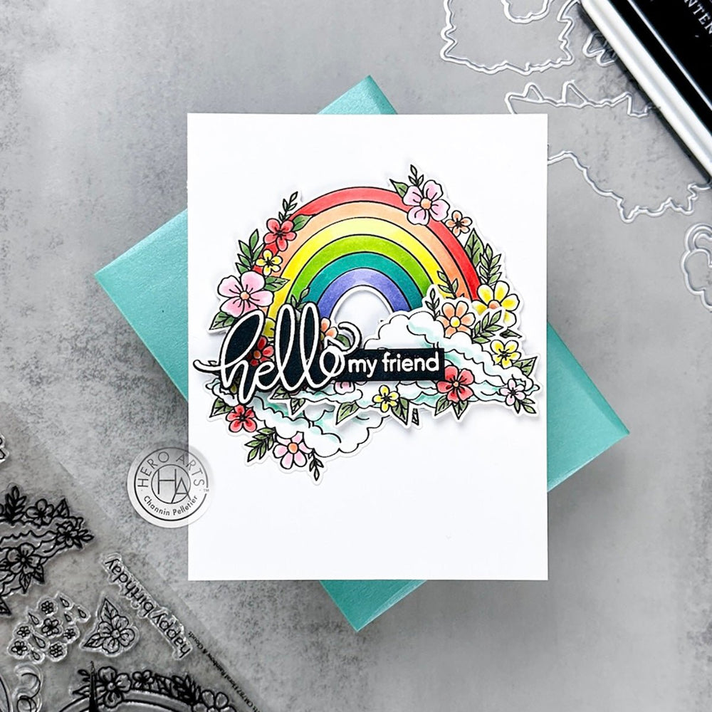 Floral Rainbow & Clouds Stamp & Cut