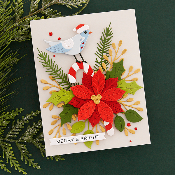 Christmas Bird Poinsettia Etched Dies
